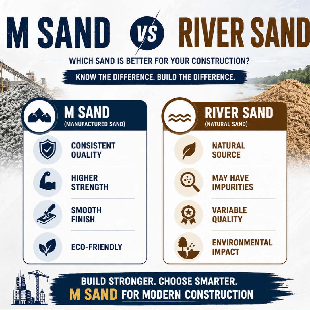 M-Sand vs River Sand Choosing the Right Sand for Your Construction Project